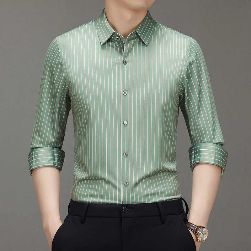 Mulberry Silk Vertical Stripe Business Shirt – Premium Smart Casual