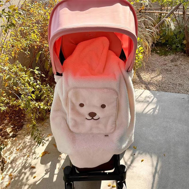 Embroidered Bear Windproof Baby Blanket – Cosy All-Season Pram & Carrier Cover