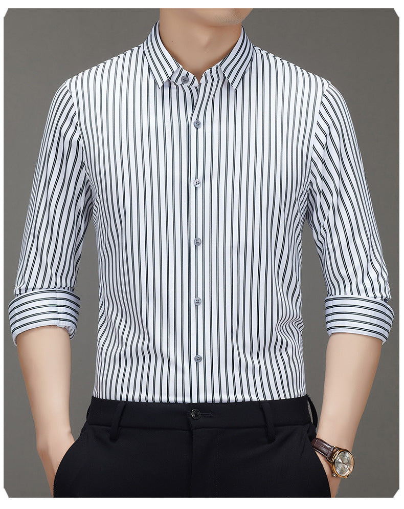 Mulberry Silk Vertical Stripe Business Shirt – Premium Smart Casual