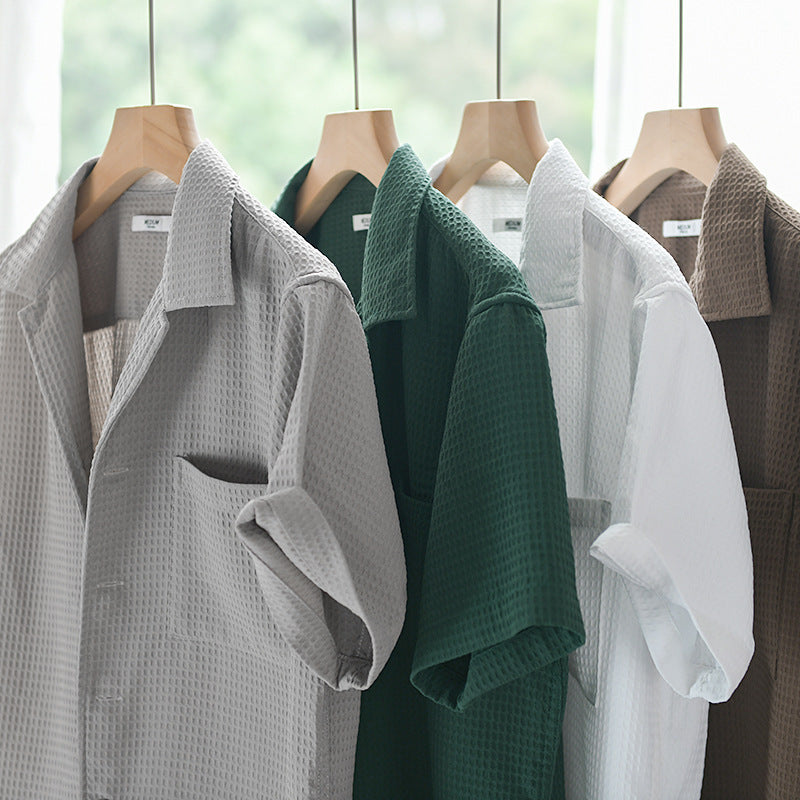 Summer Waffle Short-Sleeve Cuban Collar Shirt – Lightweight & Stylish