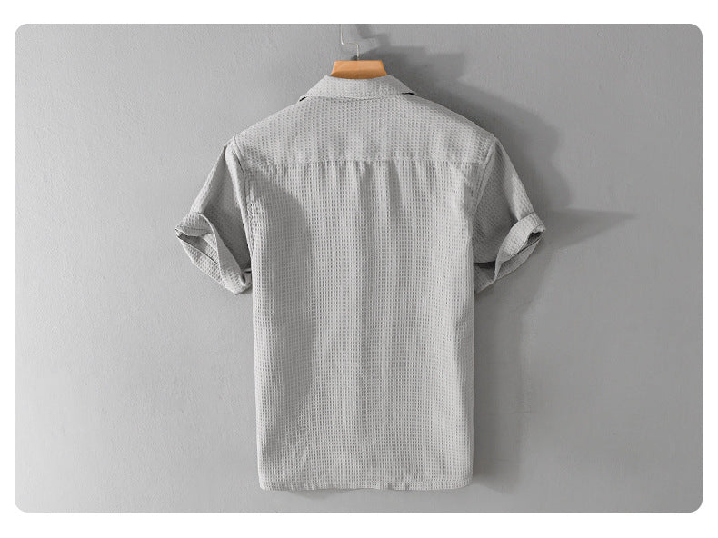 Summer Waffle Short-Sleeve Cuban Collar Shirt – Lightweight & Stylish