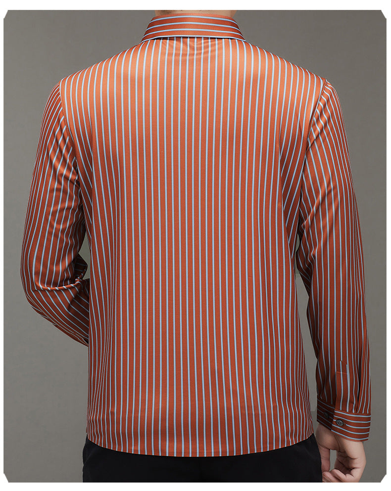 Mulberry Silk Vertical Stripe Business Shirt – Premium Smart Casual