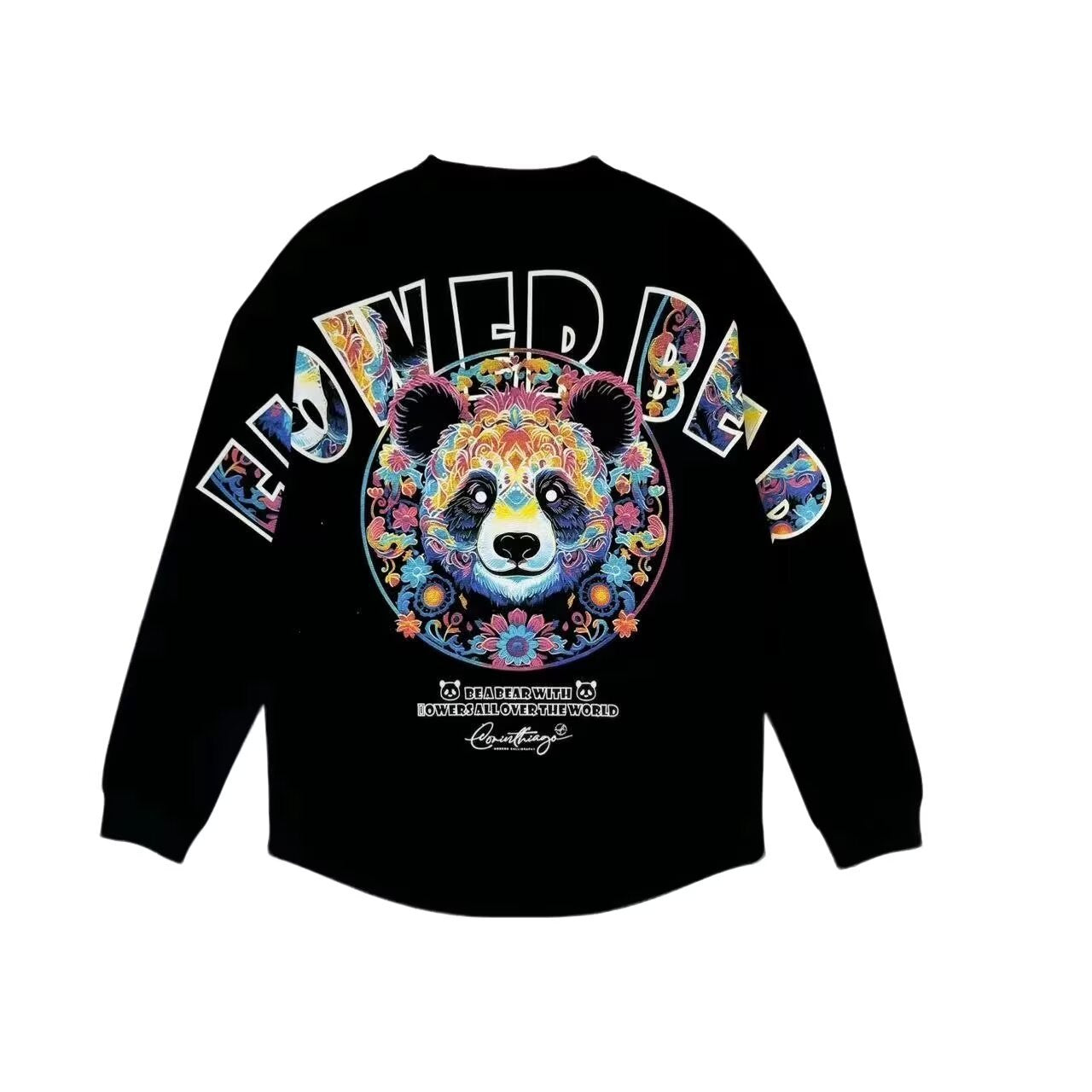 Panda Print Curved Hem Sweatshirt – Casual Long Sleeve Streetwear