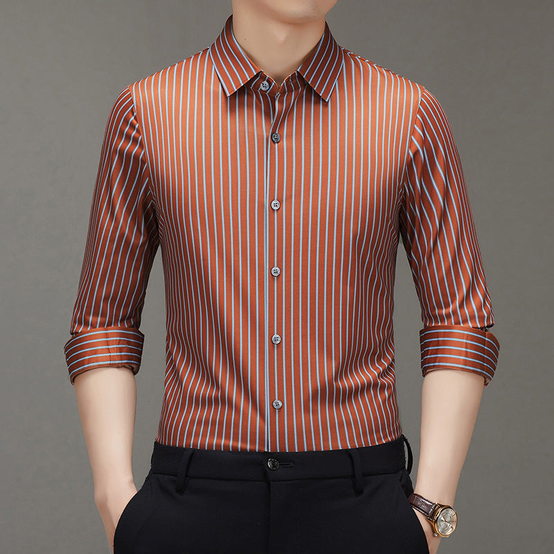 Mulberry Silk Vertical Stripe Business Shirt – Premium Smart Casual