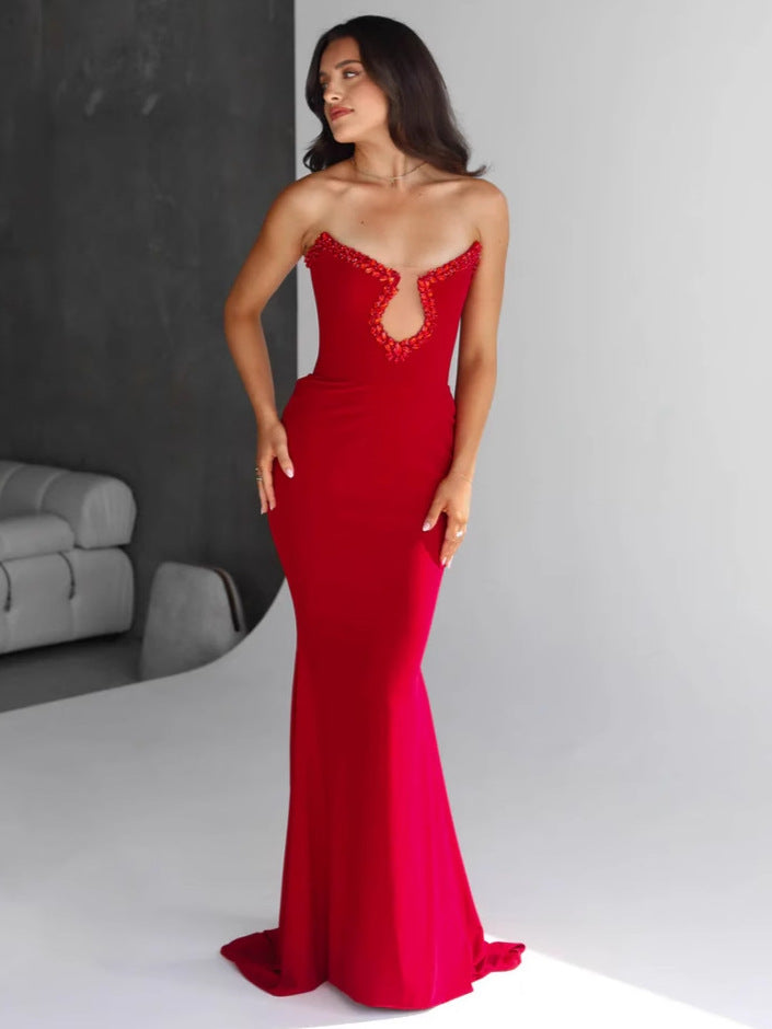 Red Diamond Bandage Evening Dress – Elegant Luxury Bodycon