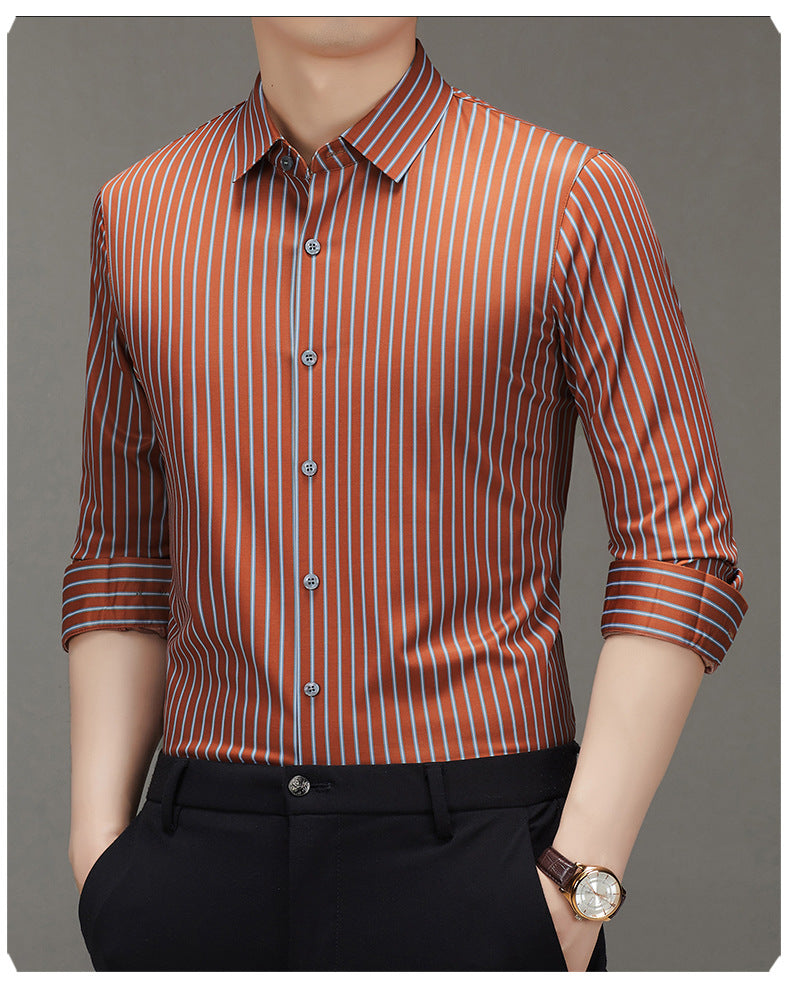 Mulberry Silk Vertical Stripe Business Shirt – Premium Smart Casual