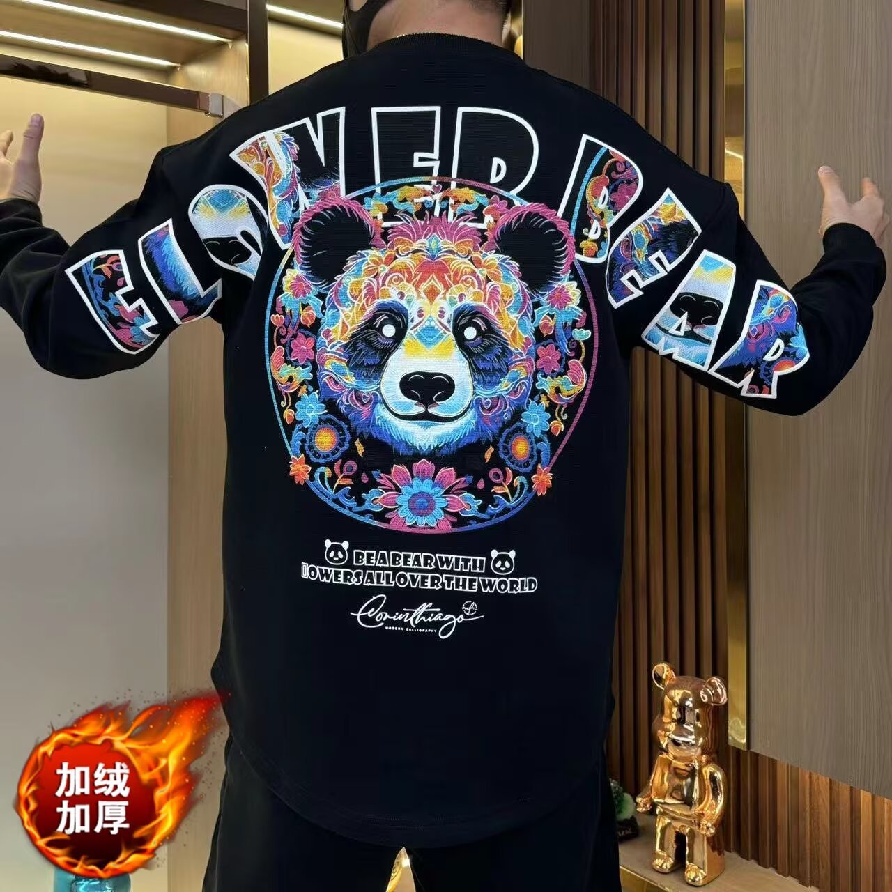Panda Print Curved Hem Sweatshirt – Casual Long Sleeve Streetwear