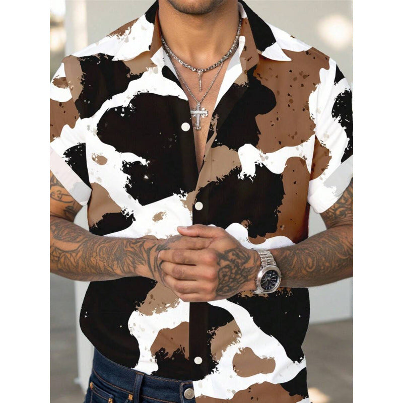 Men's Western Cowboy Leather Print Slim Shirt – Bold Streetwear Style
