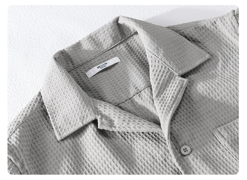 Summer Waffle Short-Sleeve Cuban Collar Shirt – Lightweight & Stylish