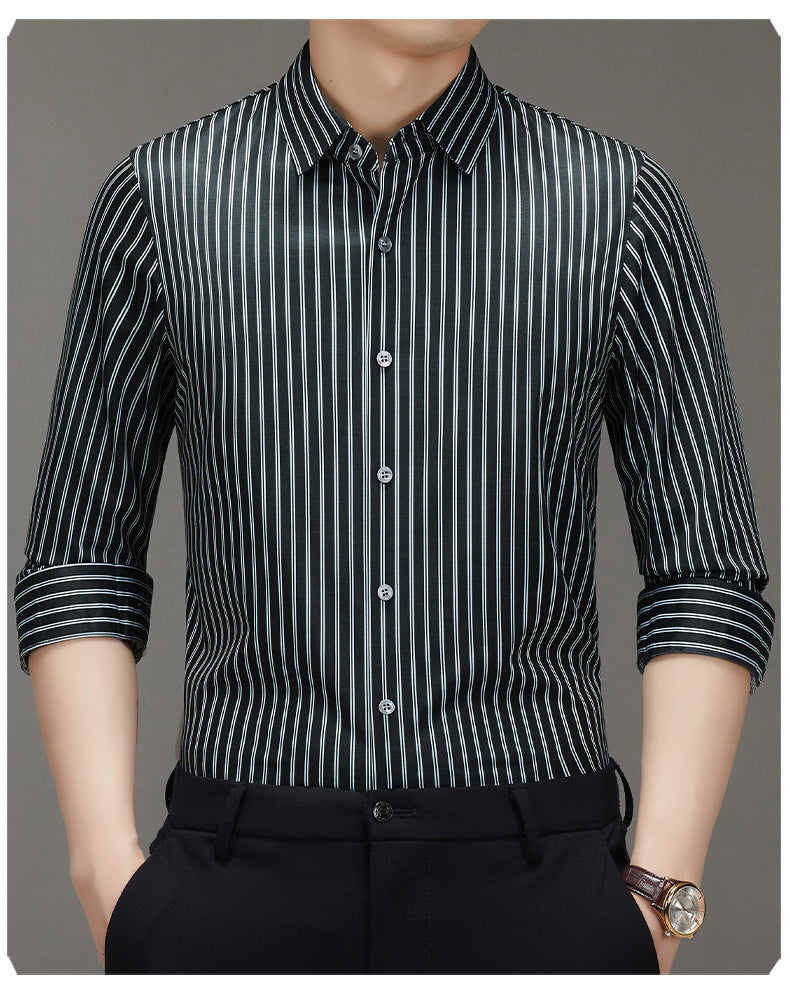 Mulberry Silk Vertical Stripe Business Shirt – Premium Smart Casual