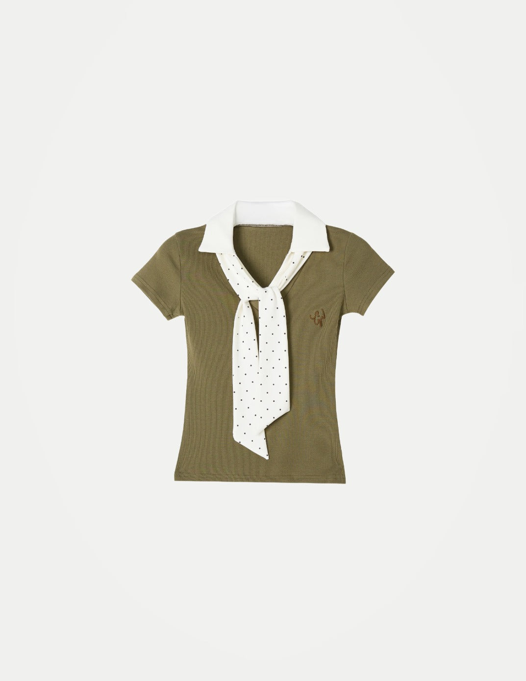 Women’s Green Polka Dot V-Neck Top – Slim Fit Short Sleeve Illusion Two-Piece Summer T-Shirt