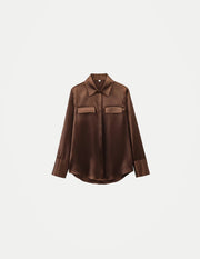 Women’s Satin Blouse – Long Sleeve Button-Up Shirt with Pockets
