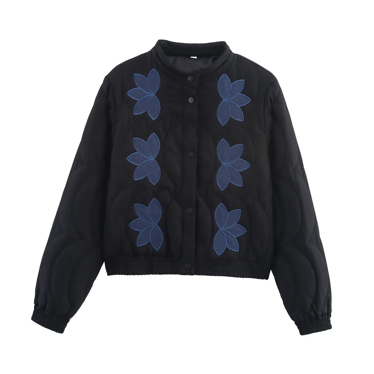 Women’s Vintage Quilted Jacket – Floral Embroidery Stand Collar Long Sleeve Casual Coat, Autumn Outerwear