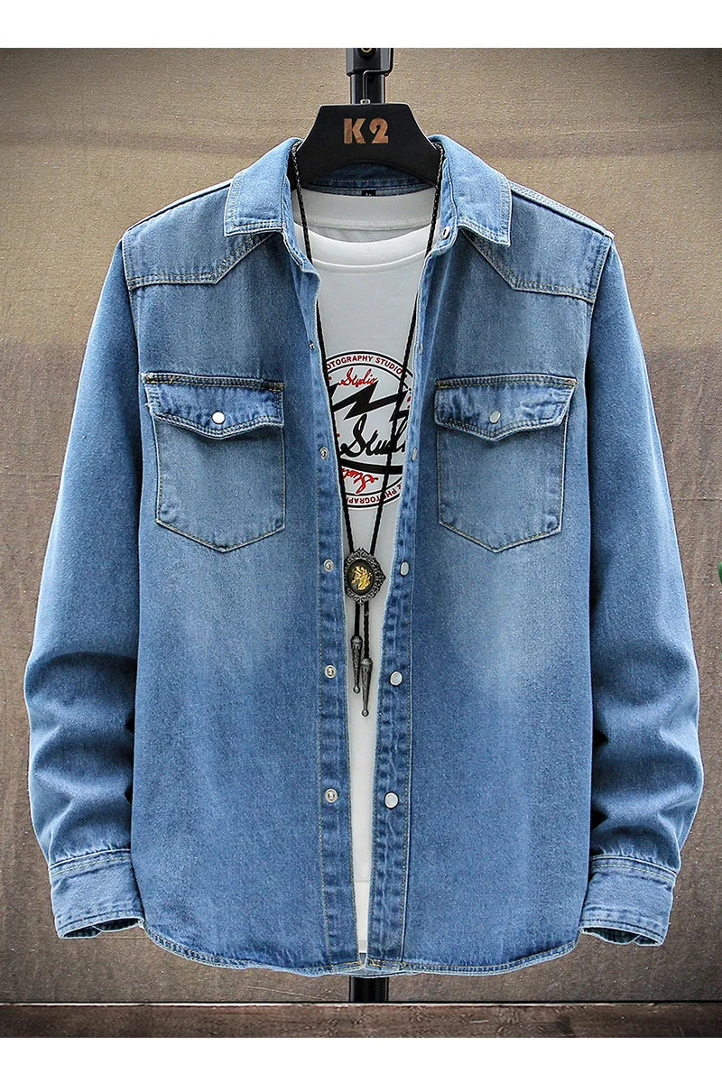 Men’s Cotton Denim Jacket – Casual Long Sleeve Shirt