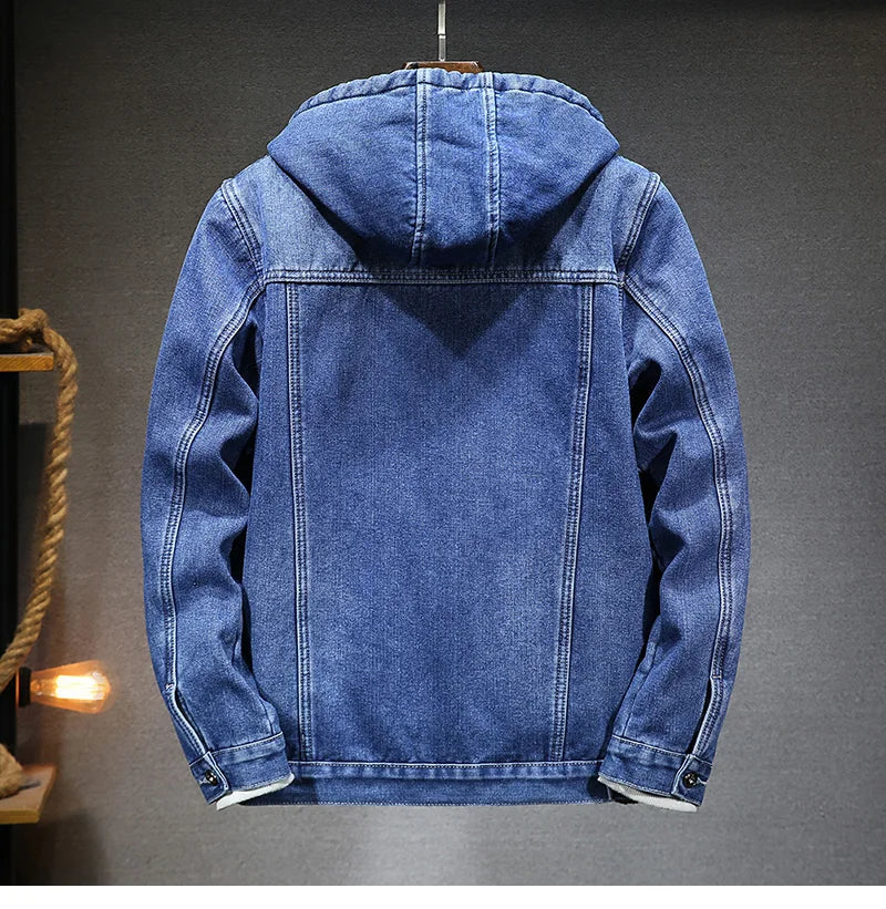 Men's Winter Hooded Denim Jacket – Fleece Thick Thermal Warm Coat