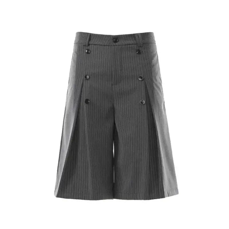 PFHQ Men’s Pinstripe Pleated Shorts – Double-Button A-Line Mid-Length Pants | American Retro Streetwear
