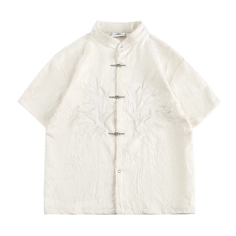 Men’s Chinese Embroidered Shirt – Stand Collar Tang-Inspired Short-Sleeve Top | Modern Traditional Summer Style