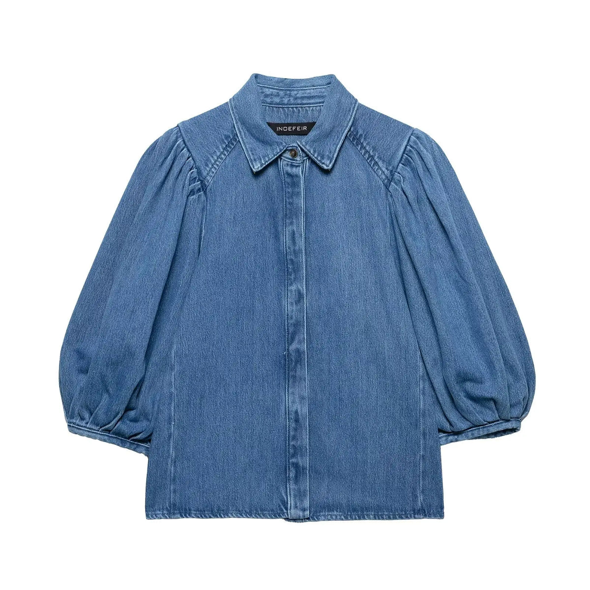 Women’s Casual Denim Blouse – Loose Fit Collar Shirt