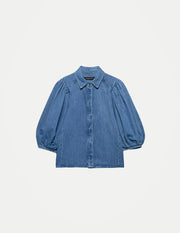 Women’s Casual Denim Blouse – Loose Fit Collar Shirt