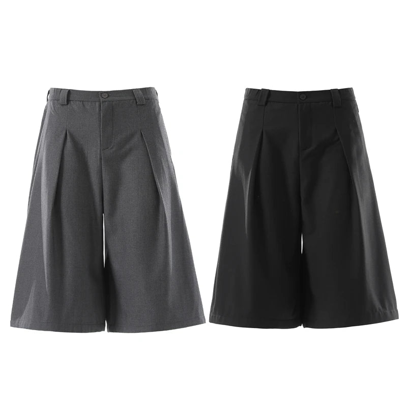 Men’s Japanese Streetwear Wide-Leg Shorts – Loose Fit Calf-Length Casual Suit Pants | Summer