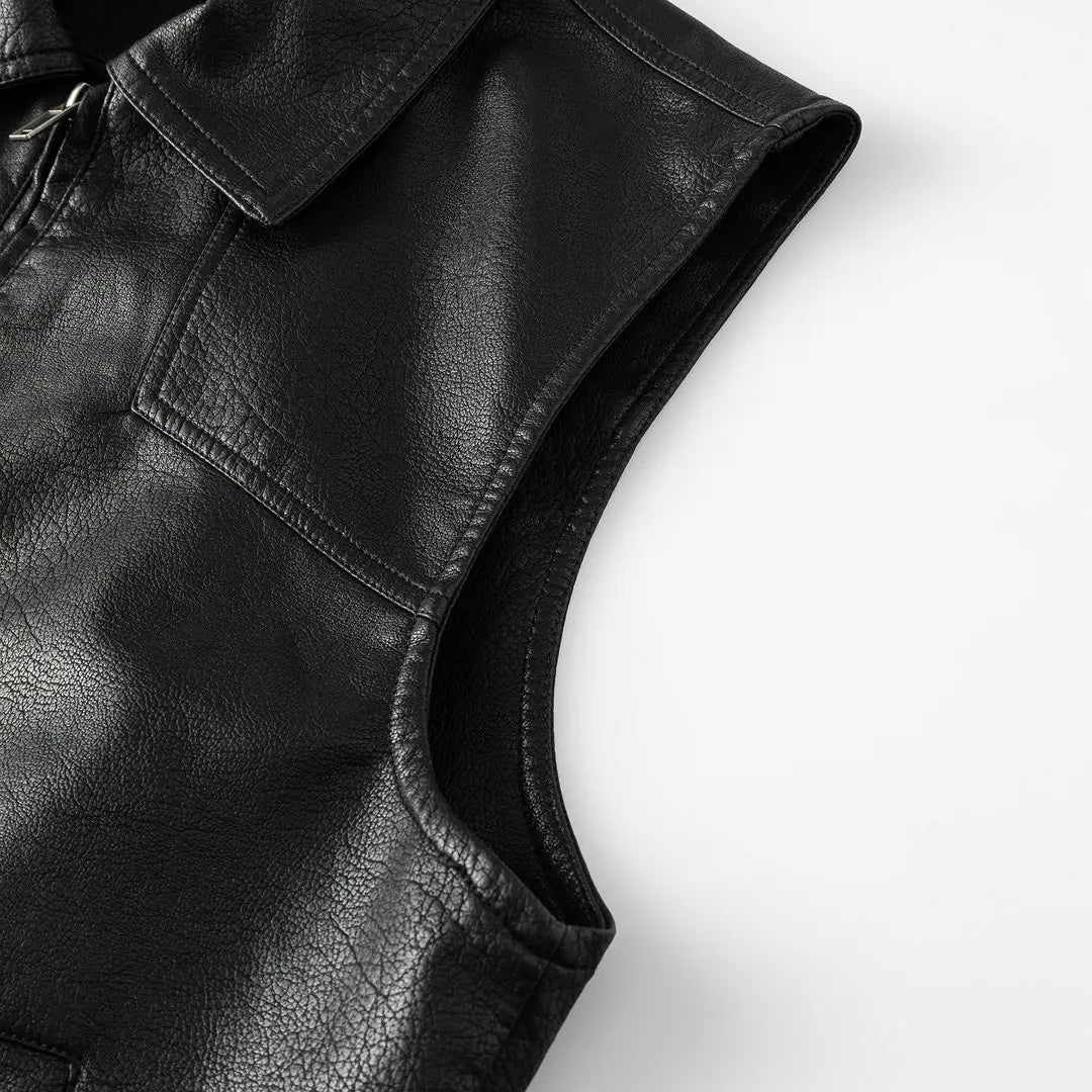 Men’s Vintage PU Leather Biker Vest – Sleeveless Motorcycle Jacket, Casual Retro Waistcoat for Autumn
