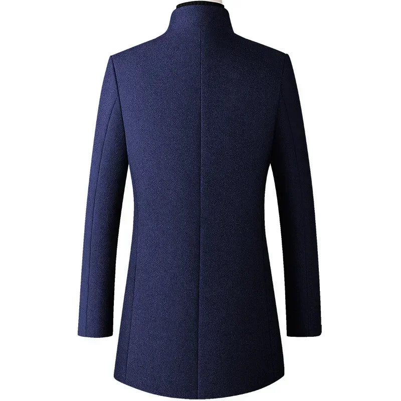 TFETTERS Men’s Long Trench Coat – Korean-Inspired Stand Collar Business Casual Windbreaker, Autumn & Winter Jacket