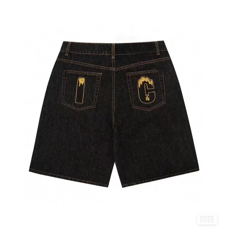 Y2K Hip-Hop Printed Denim Shorts – Harajuku Gothic Streetwear