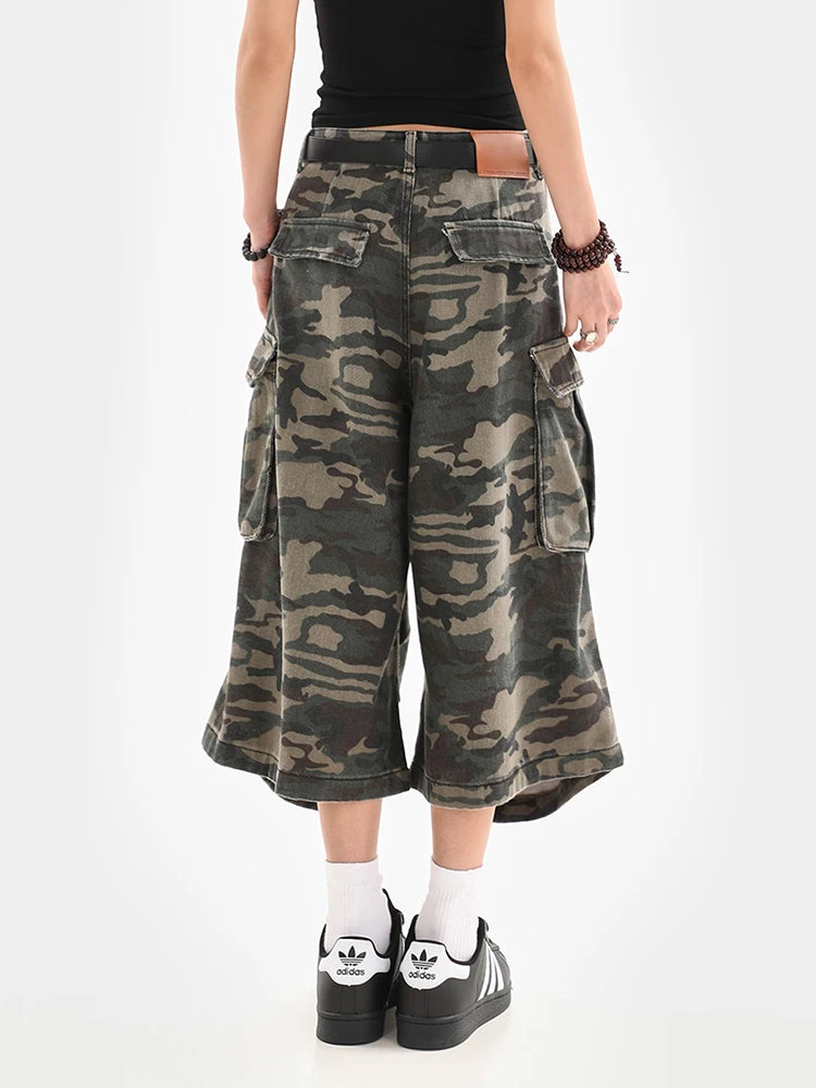 Women's Y2K Camouflage Harajuku Denim Capri Pants – Goblin Core Street Style