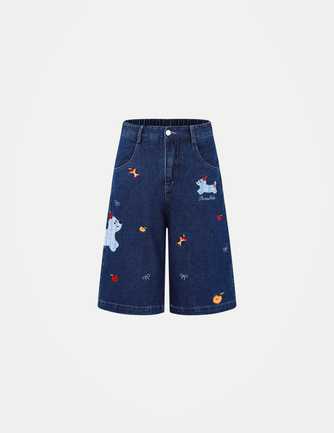 Women’s Retro Dog Embroidery Wide-Leg Jeans – High-Waist Loose Denim Pants | Vintage Summer Streetwear