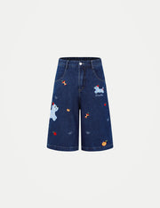 Women’s Retro Dog Embroidery Wide-Leg Jeans – High-Waist Loose Denim Pants | Vintage Summer Streetwear
