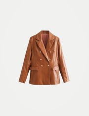 Women’s Premium Leather-Look Blazer – Elegant Long-Sleeve Suit Jacket | Versatile Autumn Fashion