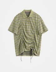 Women’s Contrast Stripe T-Shirt – Slim Fit Pleated Short-Sleeve Top | Spring & Autumn