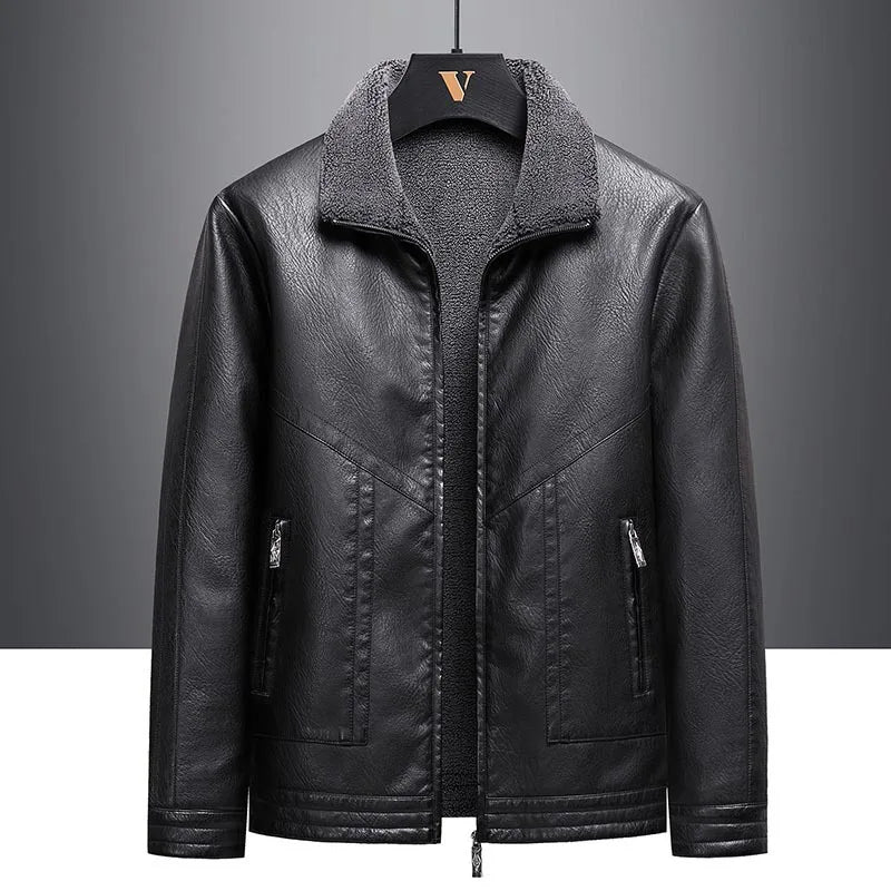 Men’s Faux Fur Leather Jacket – Thick Fleece-Lined Winter Coat | Warm Casual Autumn & Winter Outerwear