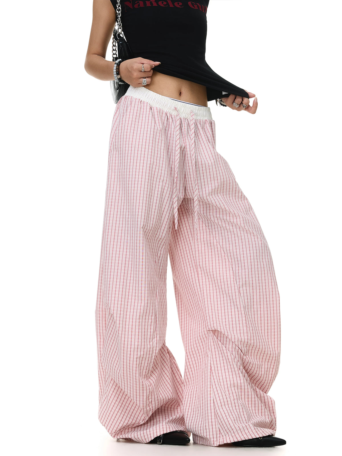 Vintage Checkered Wide-Leg Pants – Pleated Loose Trousers | American Hiphop Summer Streetwear