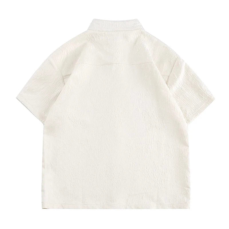 Men’s Chinese Embroidered Shirt – Stand Collar Tang-Inspired Short-Sleeve Top | Modern Traditional Summer Style