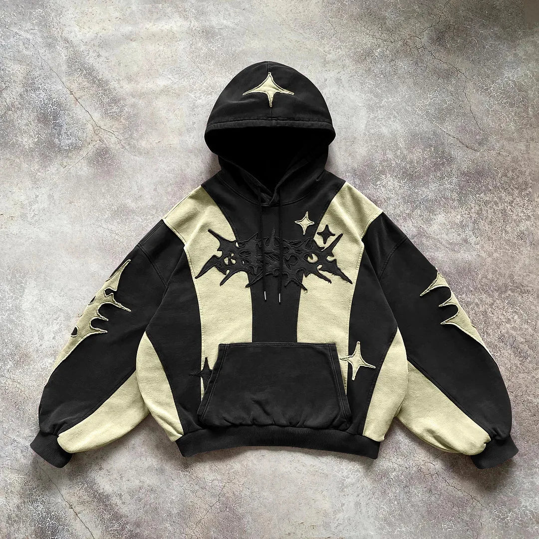 American street style high-end English embroidery collage hoodie with hat