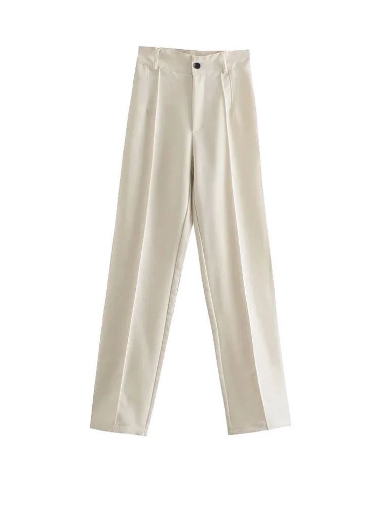 Women’s High-Waist Straight-Leg Trousers – Vintage Office Pants with Zipper Fly | Chic Casual Workwear