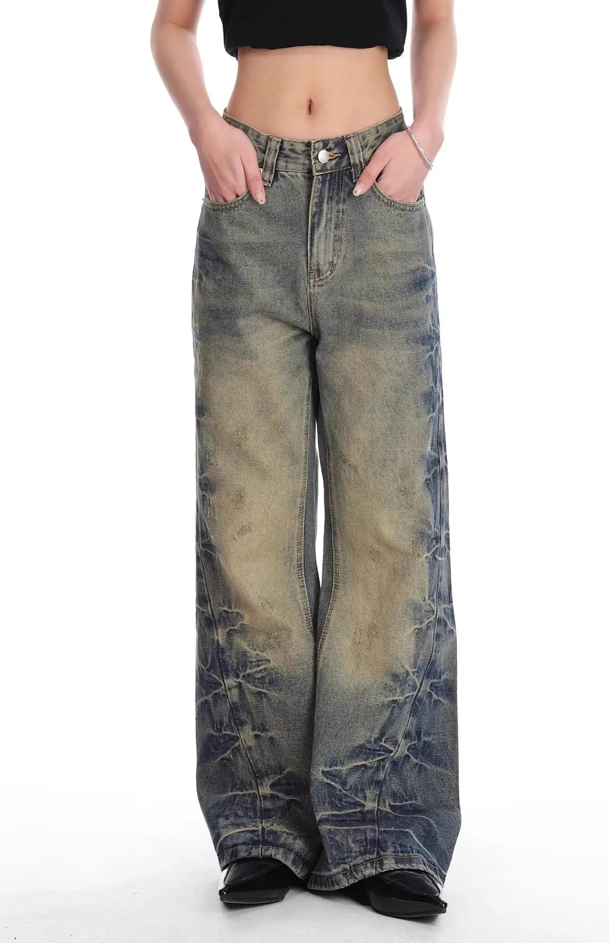 Retro American Painted Distressed Loose Straight Leg Jeans