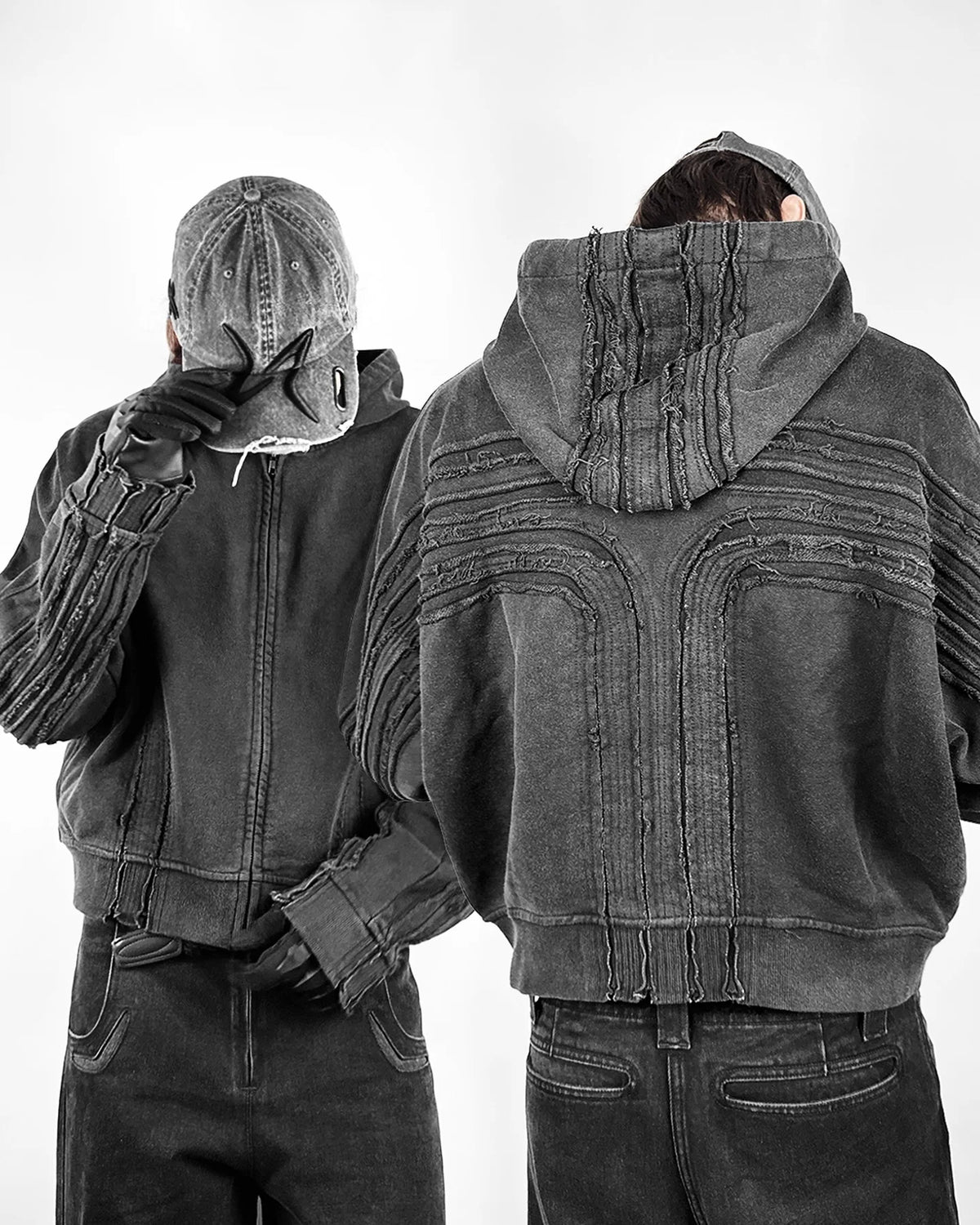 Men’s Y2K Gothic Cross Hoodie – Retro Washed Distressed Zip-Up Sweatshirt, Oversized Hip Hop Streetwear Jacket
