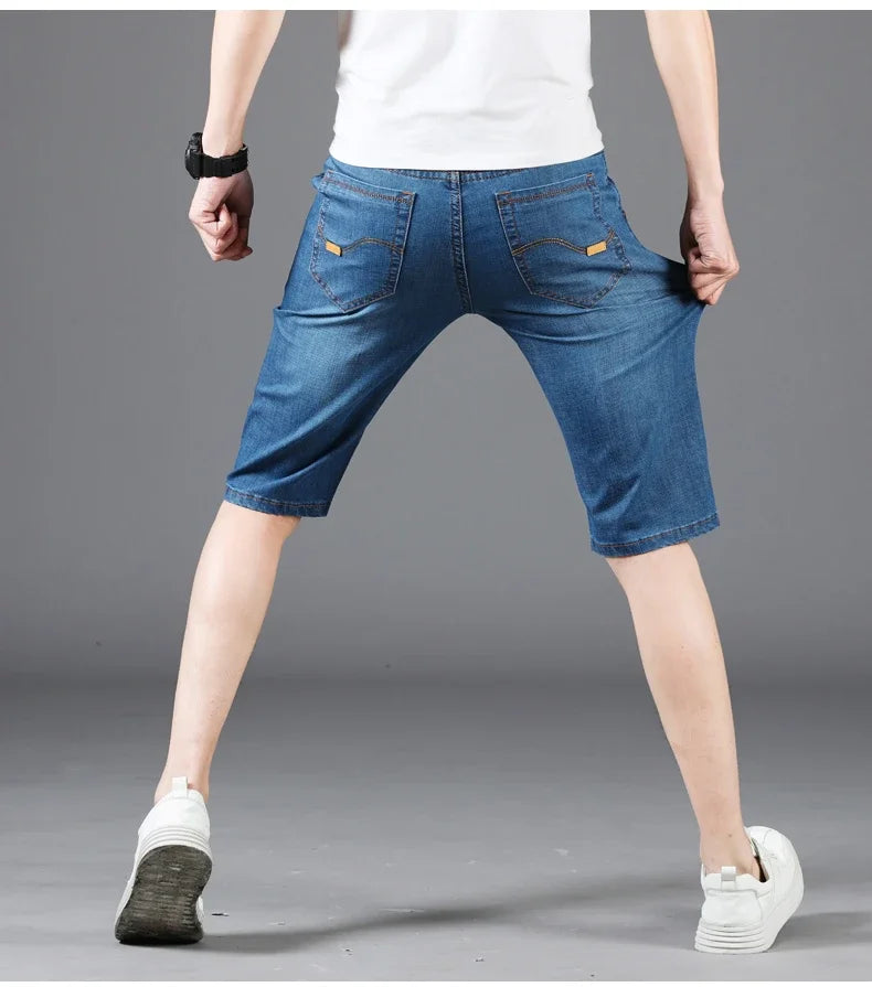 Men's Casual Knee-Length Denim Shorts – Loose Multi-Pocket Straight-Cut Summer Jorts