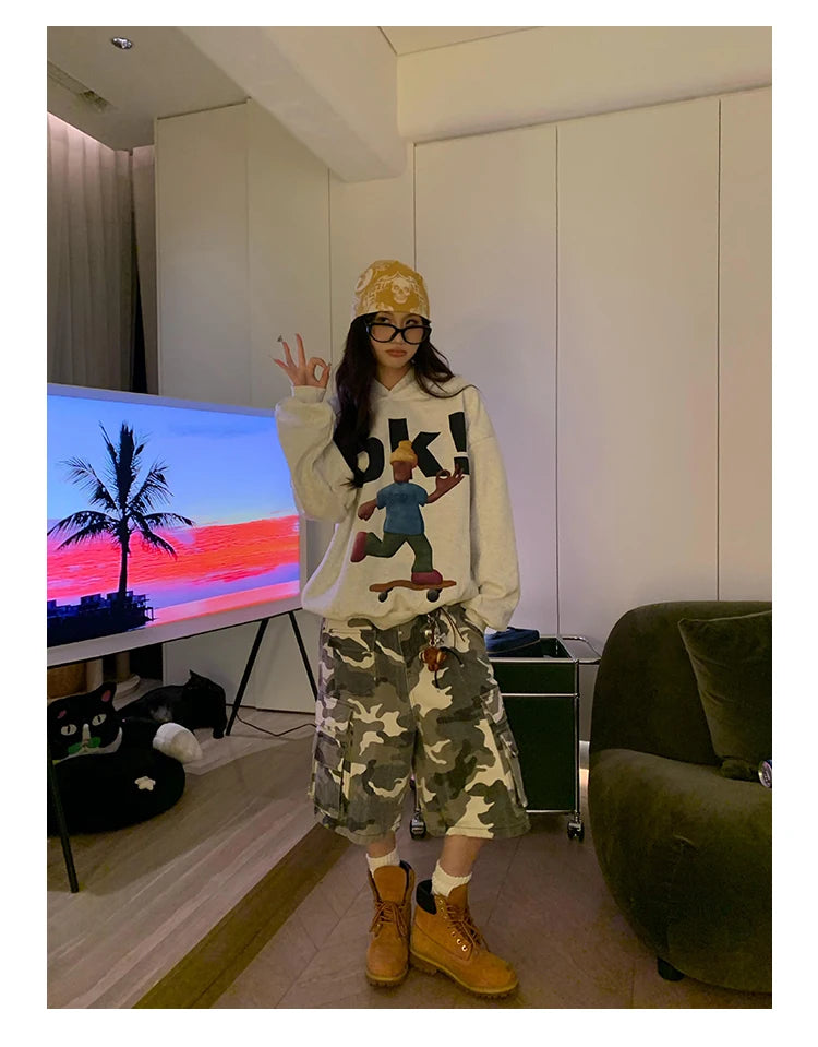 Tawaaiw Cartoon Print Hooded Hoodie – Women’s Streetwear Collection