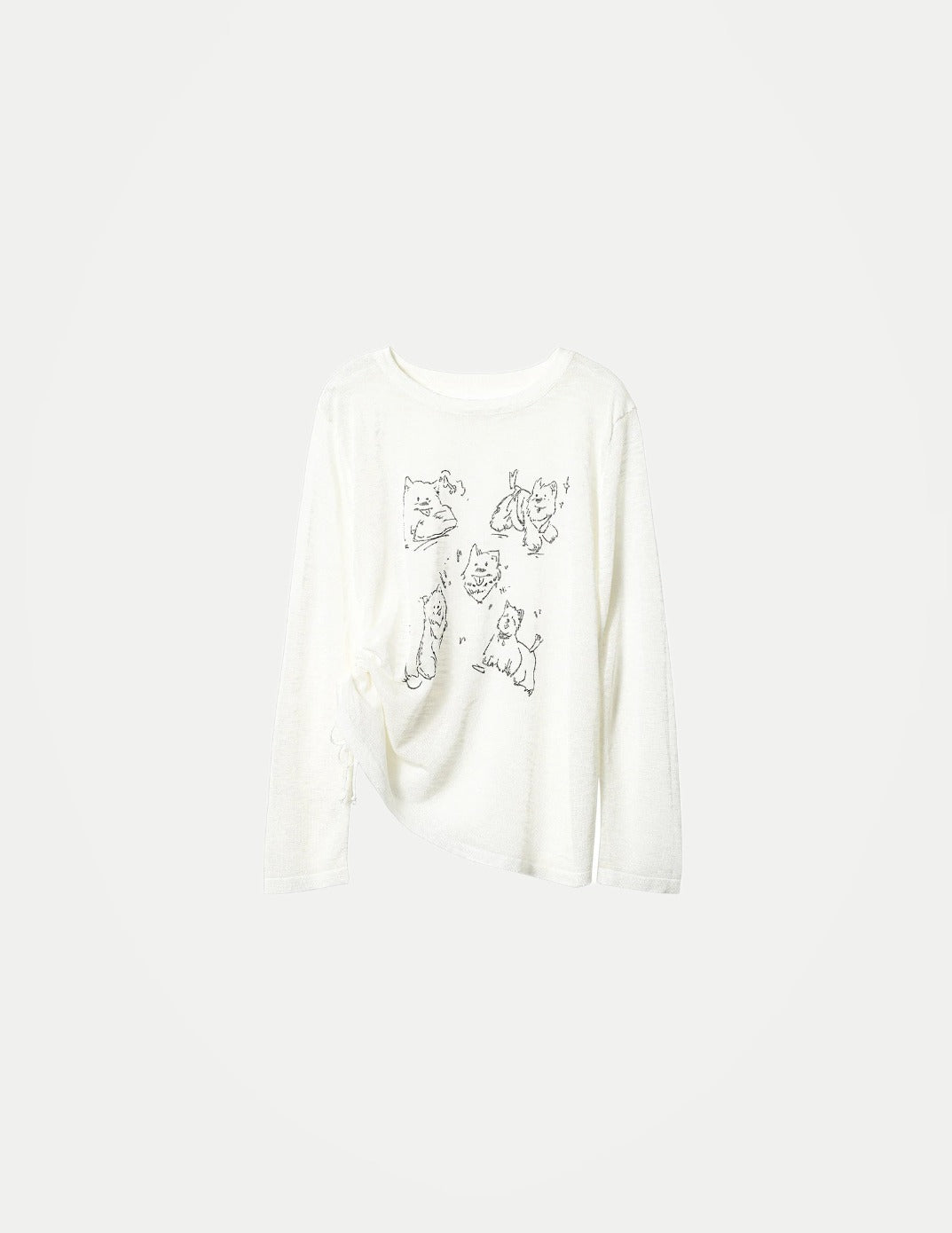 Women’s Korean Dog Print T-Shirt – Cute Casual Long Sleeve White Top, Lightweight Sun Protection Summer Tee