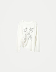 Women’s Korean Dog Print T-Shirt – Cute Casual Long Sleeve White Top, Lightweight Sun Protection Summer Tee