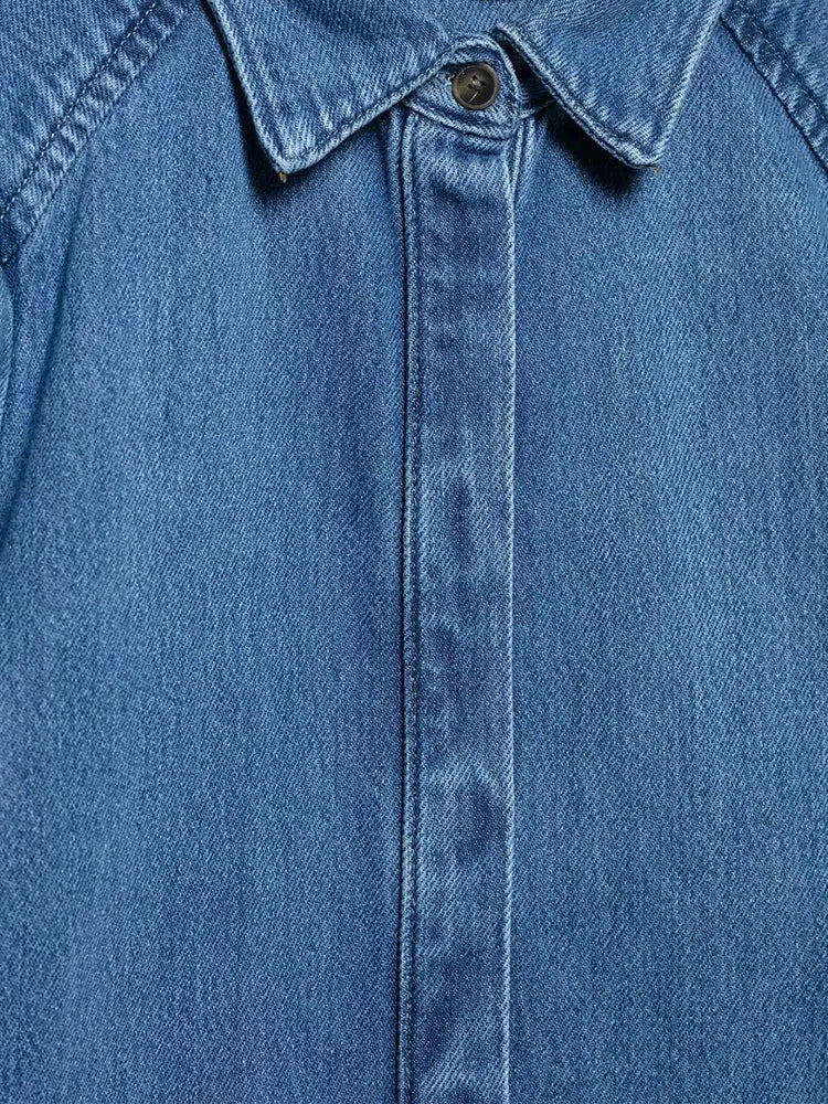Women’s Casual Denim Blouse – Loose Fit Collar Shirt