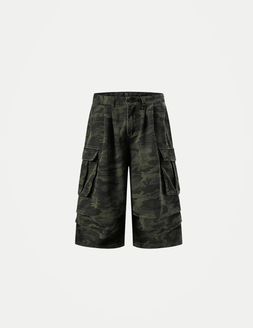 IEFB Men’s Camo Cargo Shorts – Washed Grey Baggy Denim Knee-Length Shorts | Streetwear