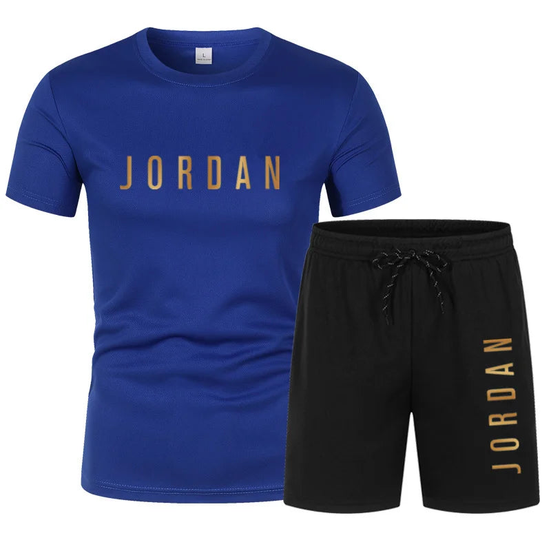 Summer Youth Men's Short sleeved T-shirt+Shorts Casual Sports Two Piece Set