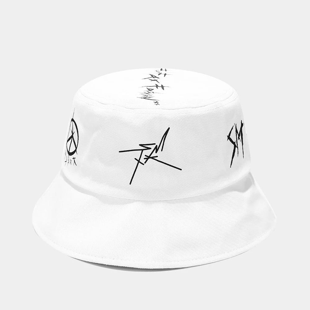 Unisex Foldable Fisherman Bucket Hat – Cotton Patchwork Graffiti Cap, Casual Outdoor Travel & Hip Hop Style