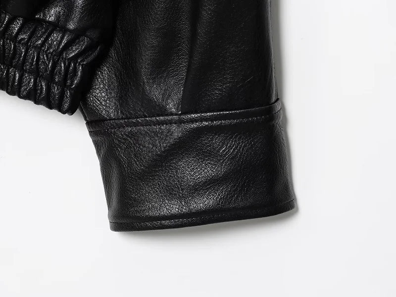 Women’s Oversized Faux Leather Bomber Jacket – Winter Fashion Coat