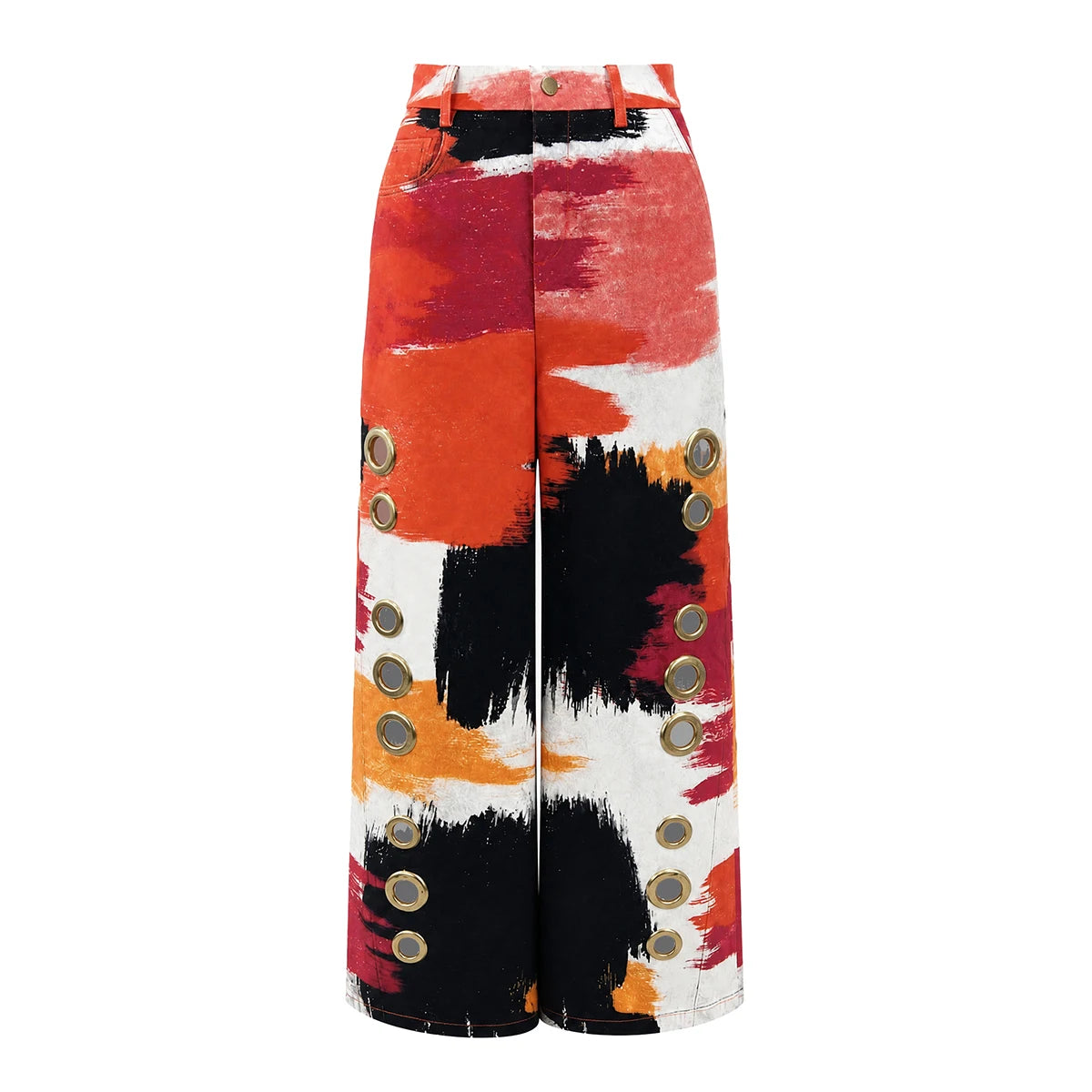 Women’s High-Waist Wide-Leg Pants – Contrast Print with Pockets