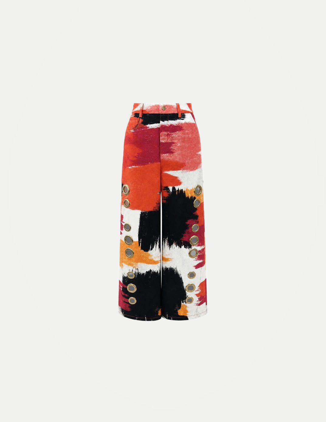 Women’s High-Waist Wide-Leg Pants – Contrast Print with Pockets